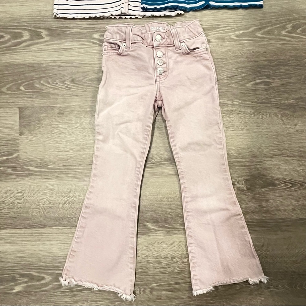 Girls Bundle - Striped Button Front Tops + Pink Flare Jeans - Picture 2 of 8